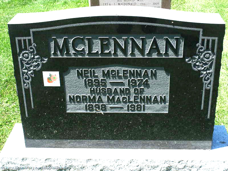Photo of headstones/Neil McLennan 1895-1974 hdstn Ripley Huron cem ON